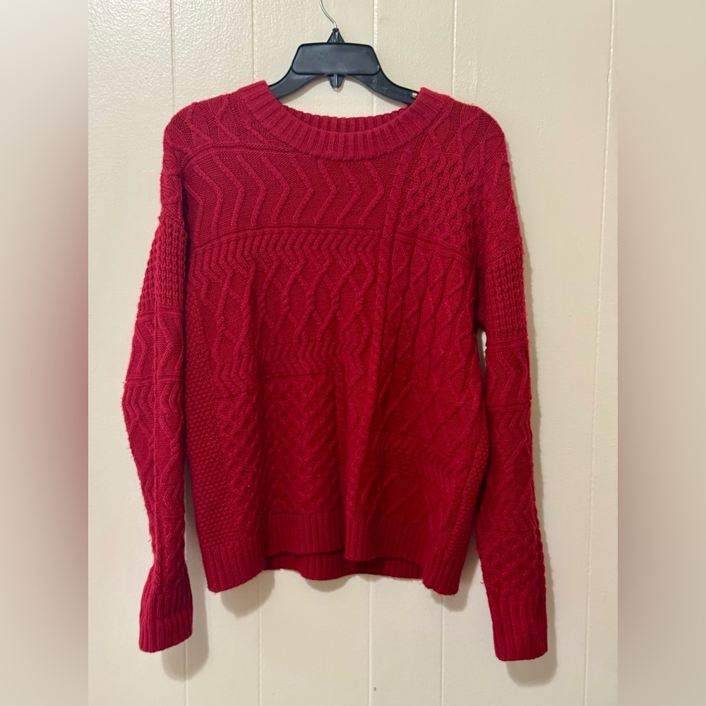Time and Tru Red Cable-Knit Crewneck Sweater